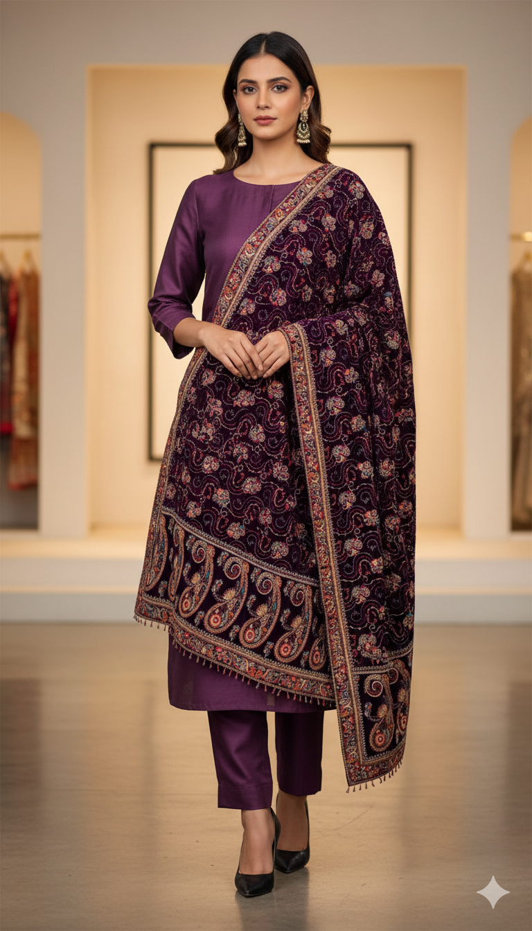 Velvet Heavy Embroidered Luxury Shawl