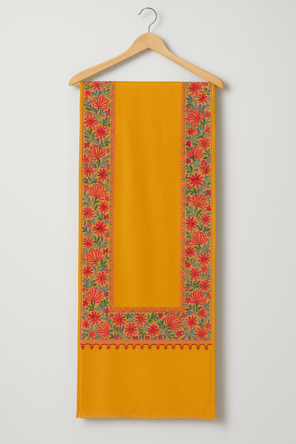 Mustard Pashmina Shawl with 4-Side Aari Embroidery