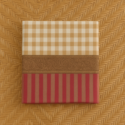 Beige Checkered Pashmina Shawl with Red Striped Borders