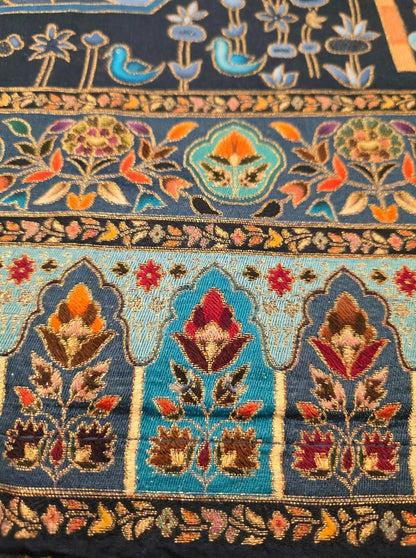 Teal Blue Mughal Darbar Minakari Shawl - Premium Kaani Pashmina Shawl