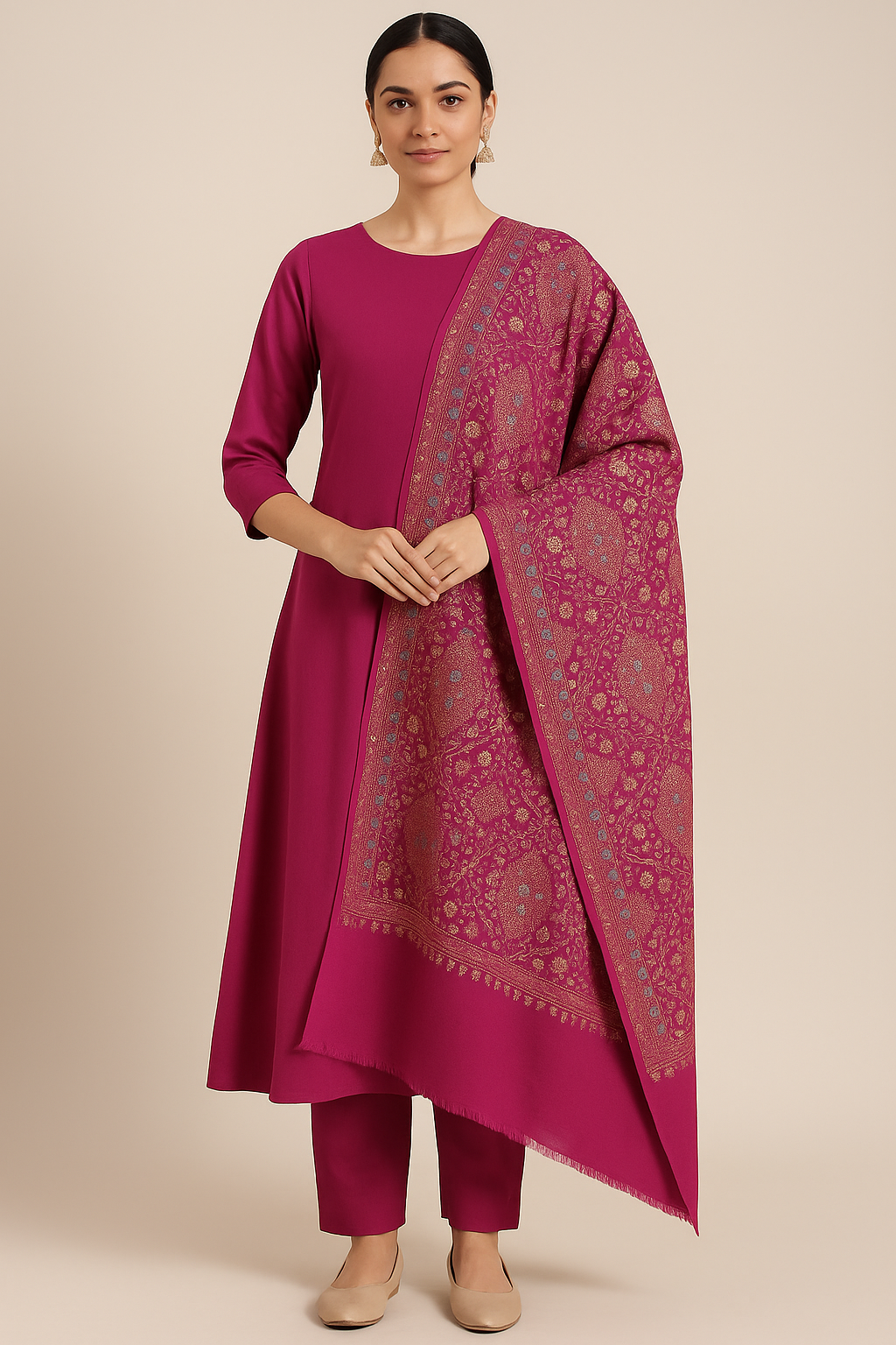 Magenta Pashmina Embroidered Shawl Luxury Kashmiri Craft