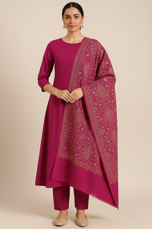 Magenta Pashmina Embroidered Shawl Luxury Kashmiri Craft