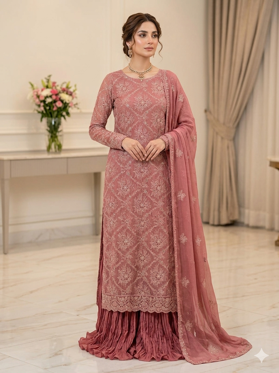 Dusty pink bareeze chiffon
