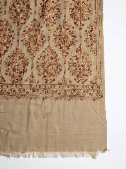 Noor Beige -aari  Embroidered Pashmina Shawl with Aari Work