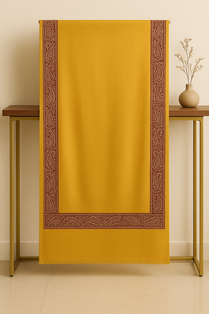 Luxury Mustard Jacquard Border Pashmina Shawl
