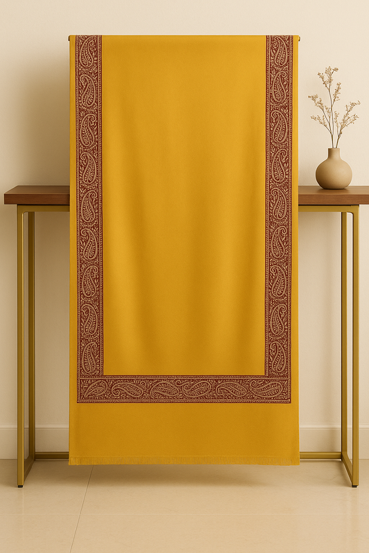 Luxury Mustard Jacquard Border Pashmina Shawl