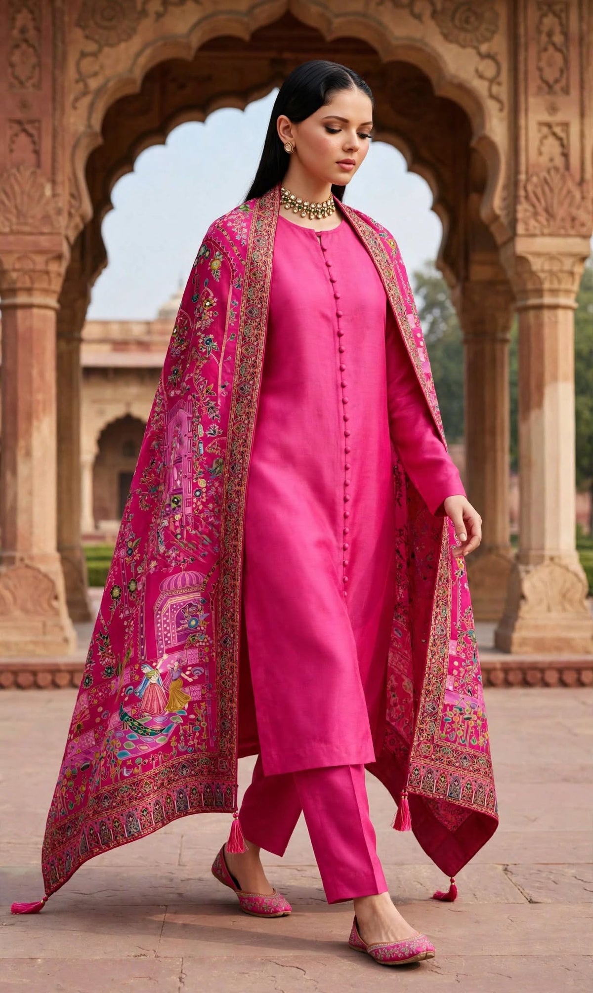 Noor-e-Mehfil Peacocks Dance in Fuchsia Dreams