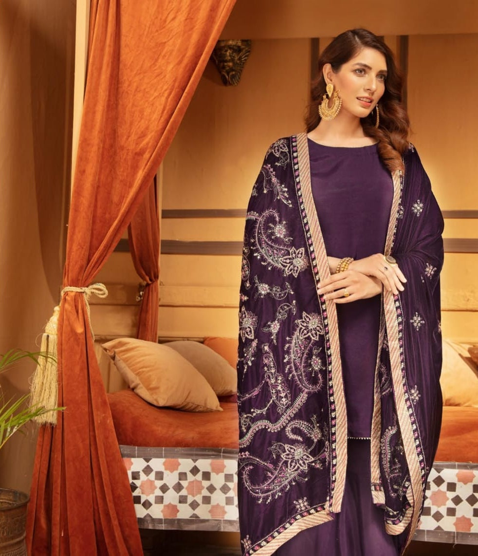 Velvet embroidered shawl