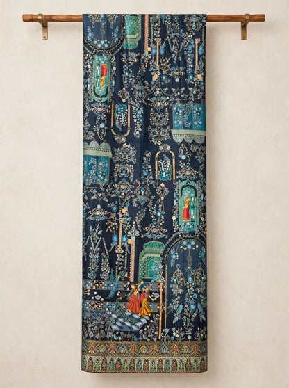 Teal Blue Mughal Darbar Minakari Shawl - Premium Kaani Pashmina Shawl