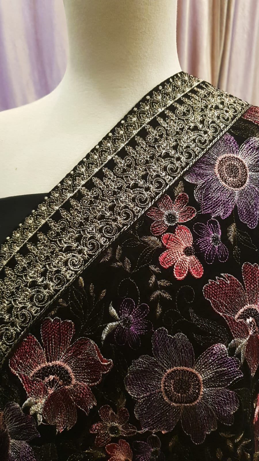 Velvet embroidered shawl