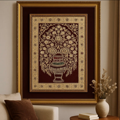 Zardozi Aar Embroidered Wall Hanging. Luxurious Floral Art