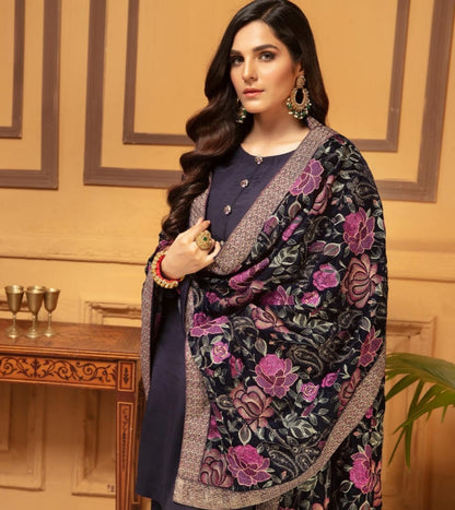 Velvet embroidered shawl