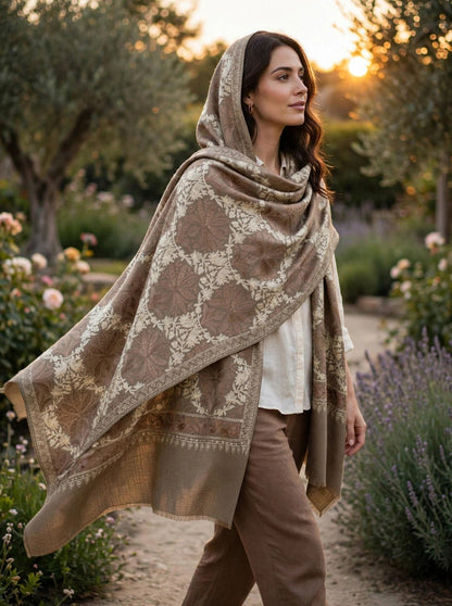 Pashmina beige aari shawl