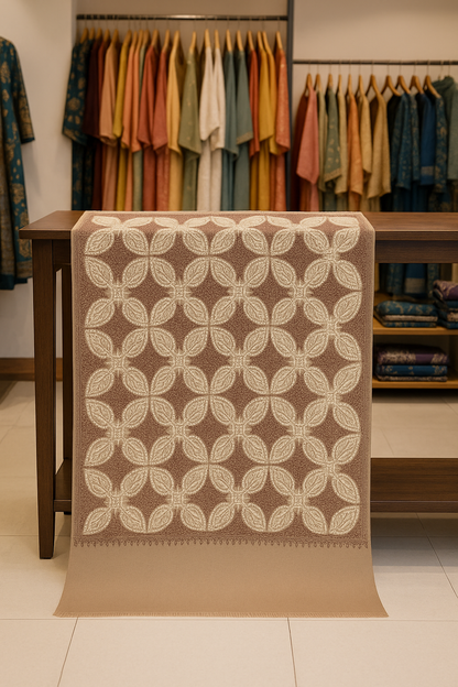 Caramel Beige Pashmina Shawl with Intricate Aari Embroidery