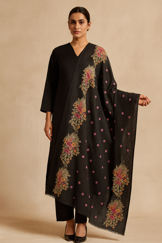 Black Karandi Embroidered Shawl