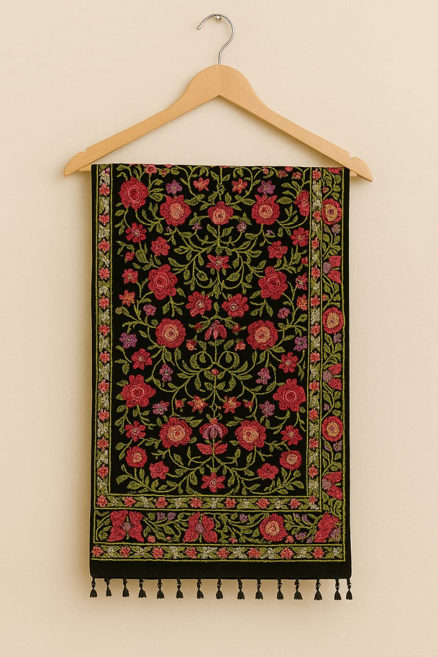 Velvet embroidered shawl