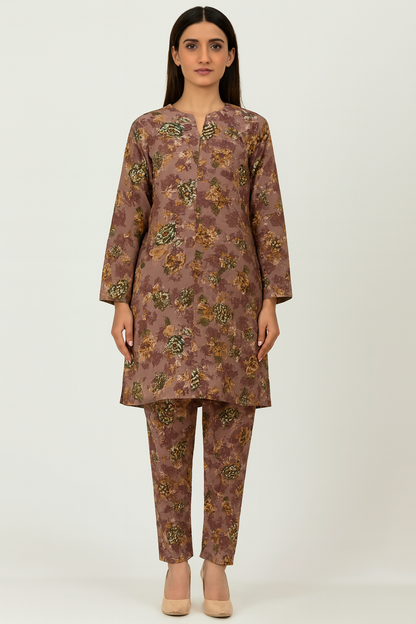 Unstitched 2-Piece Lilen Fabric – Floral Print on Mauve
