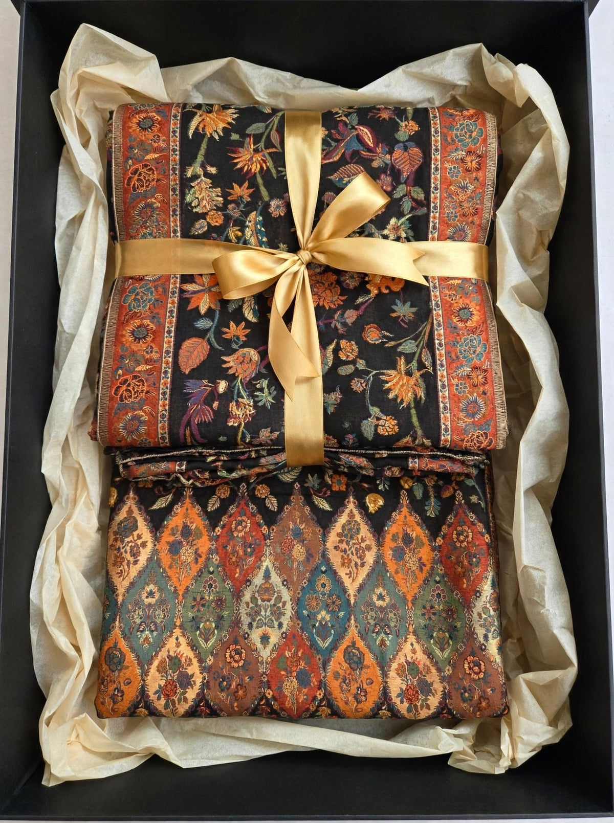 Heirloom Black Floral Kani Silk Dupatta - Pure Handwoven Kashmiri Luxury