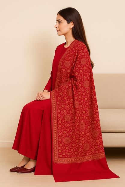 Luxury Needle Embroidery Pashmina Shawl (Red & Gold)
