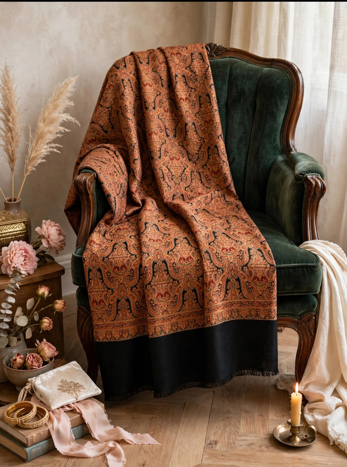 Luxury Black Kani Jama Shawl Pashmina Silk Zari Shawl Bridal Wedding Wrap