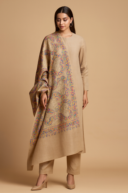 Luxury Multicolor Aari Embroidered Pashmina Shawl