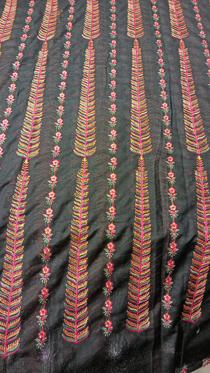 Black Karandi Embroidered Shawl Rust & Red Vertical Motif Design