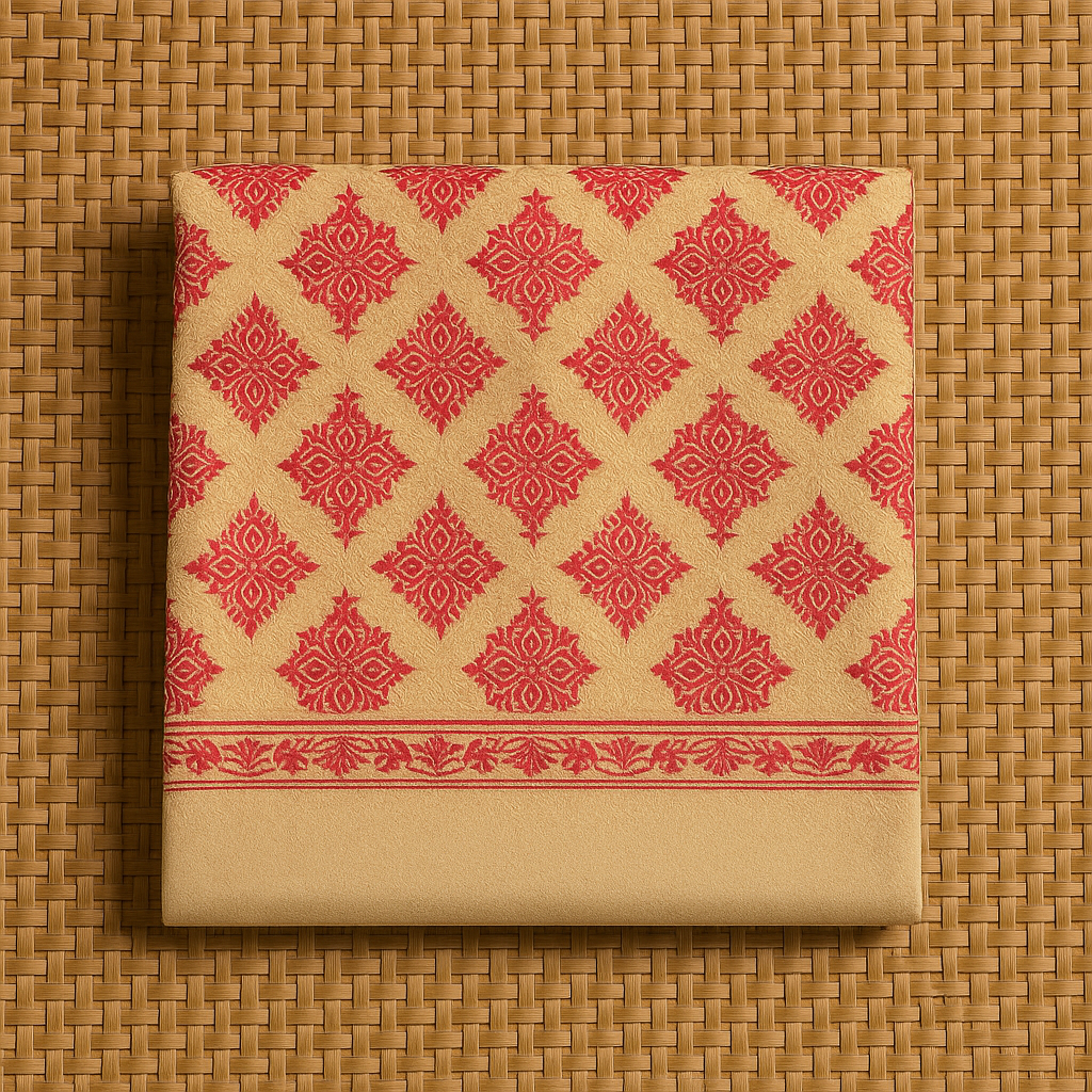 Luxury Pashmina Aari Embroidery Shawl – Red Motifs on Golden Base