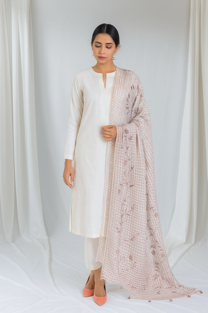 Elegant Embroidered Lawn Dupatta  Subtle Floral Grace