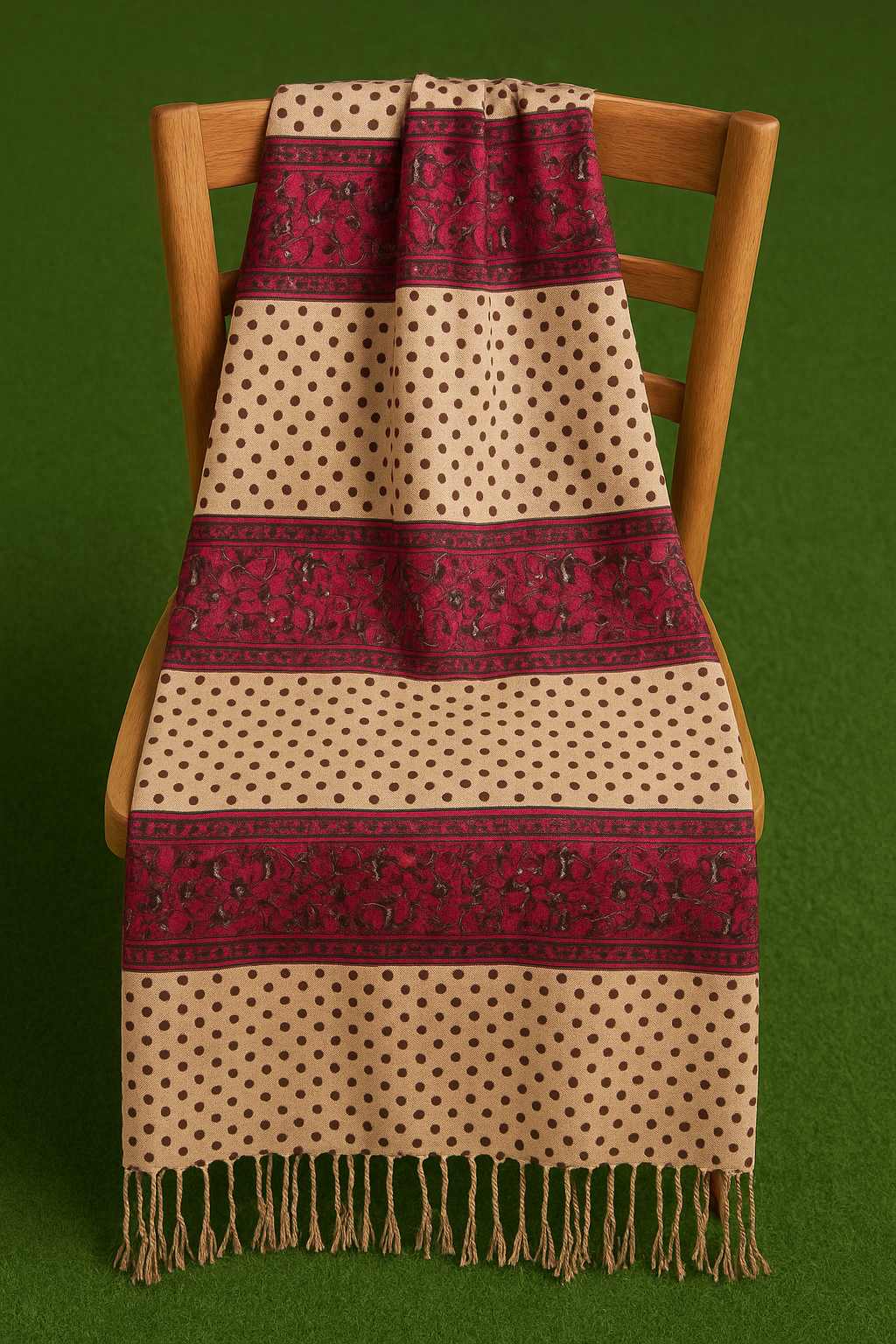 Beige Polka Dot & Maroon Floral Pashmina Shawl