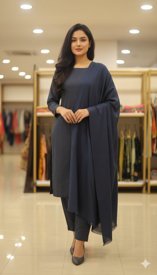 Midnight Blue Solid Pashmina shawl