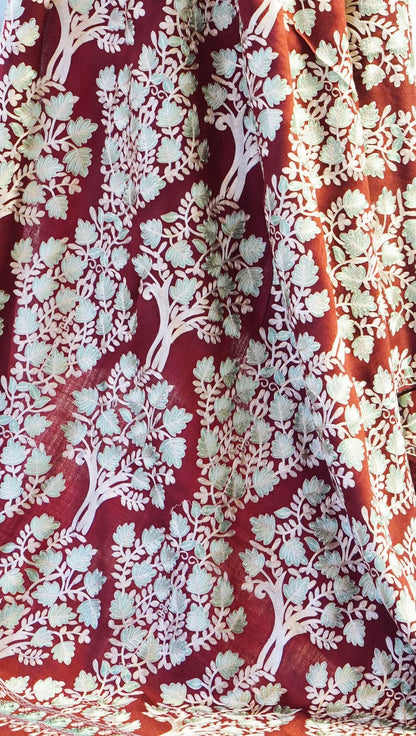 Elegant Maroon Tree Pattern Pashmina Shawl