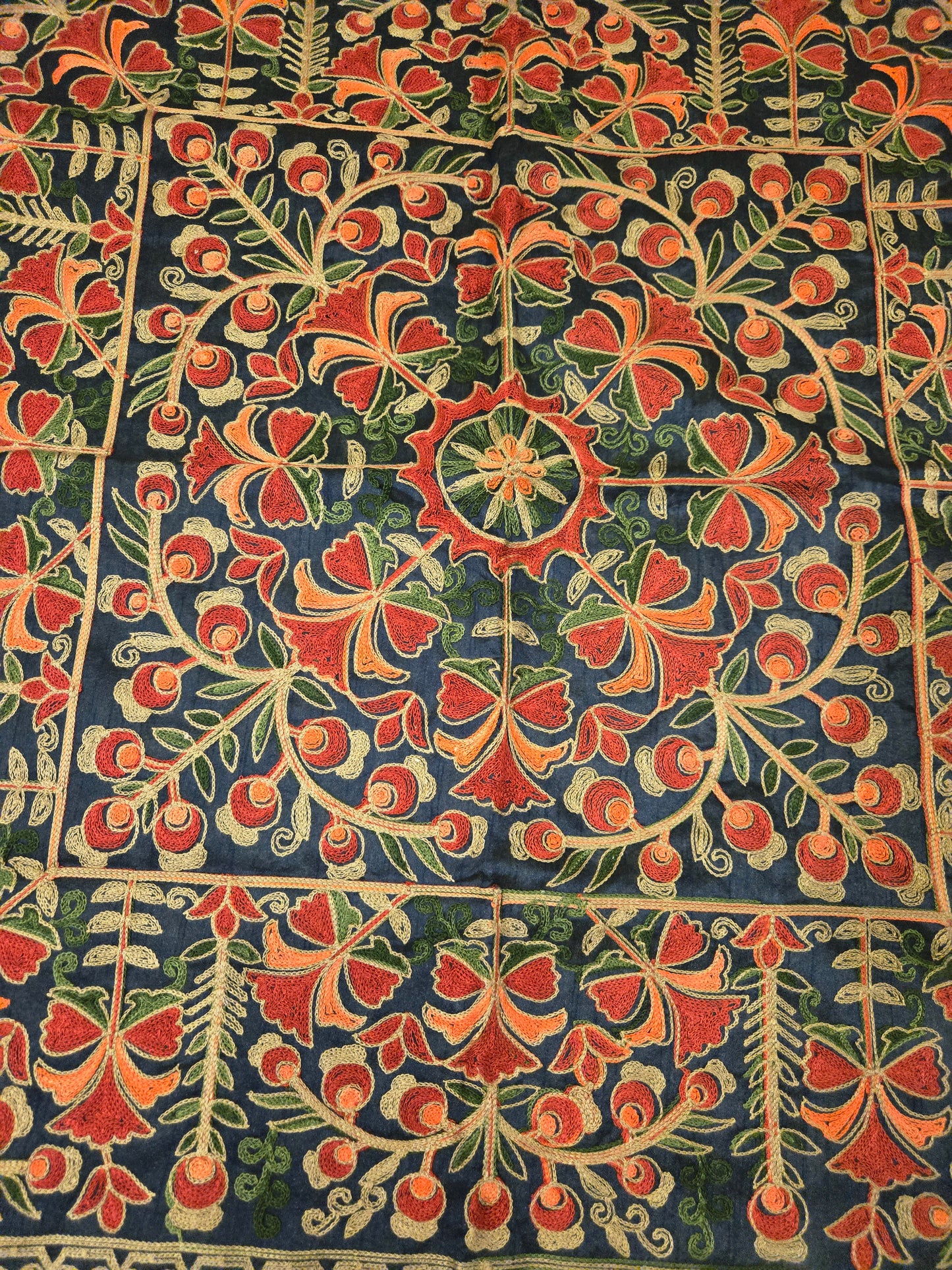 Floral Medallion Embroidered Silk Floor Cushion