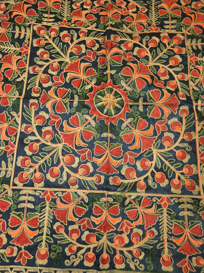 Floral Medallion Embroidered Silk Floor Cushion