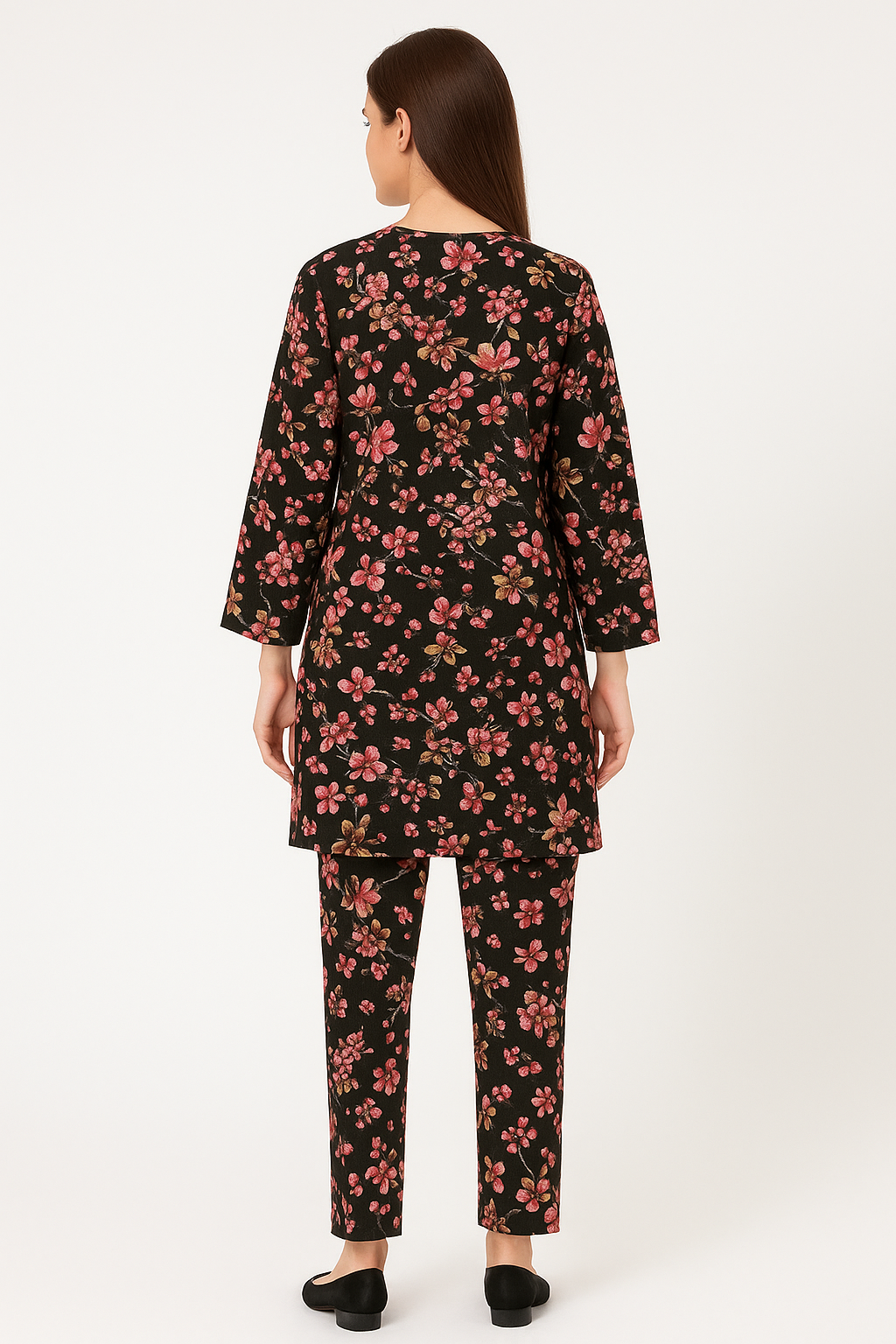 Unstitched Lilen Fabric. Cherry Blossom Print (2-Piece)