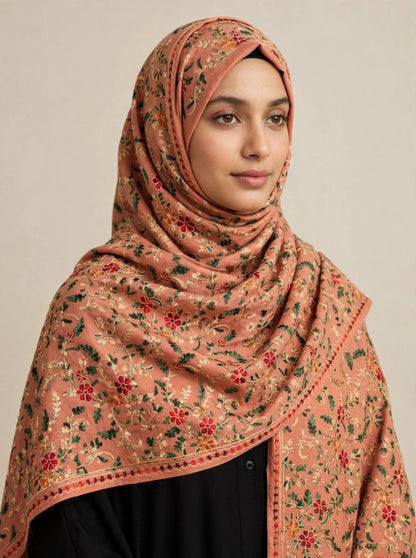 Peach Blossom - Kashmiri Aari Embroidered Pashmina Shawl