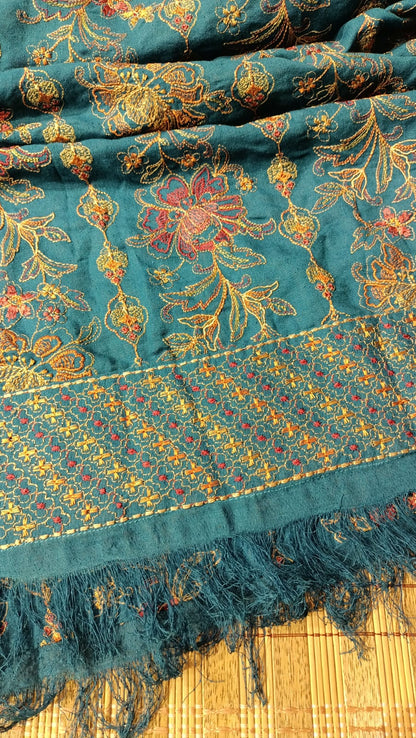 Elegant Blue Karandi Embroidered Floral Heritage Design