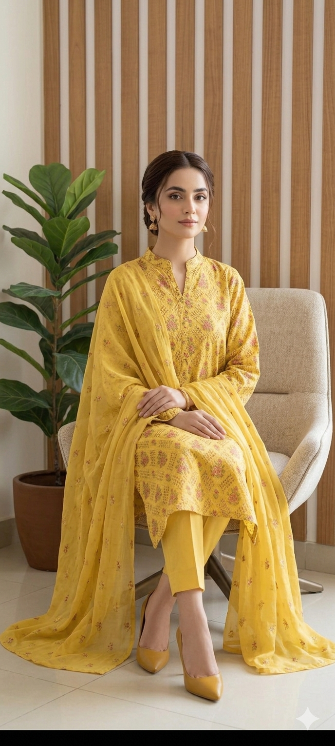 Bareeze Embroidered Cutwork Lawn  Vibrant Yellow