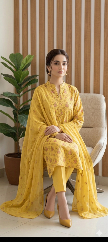 Bareeze Embroidered Cutwork Lawn  Vibrant Yellow