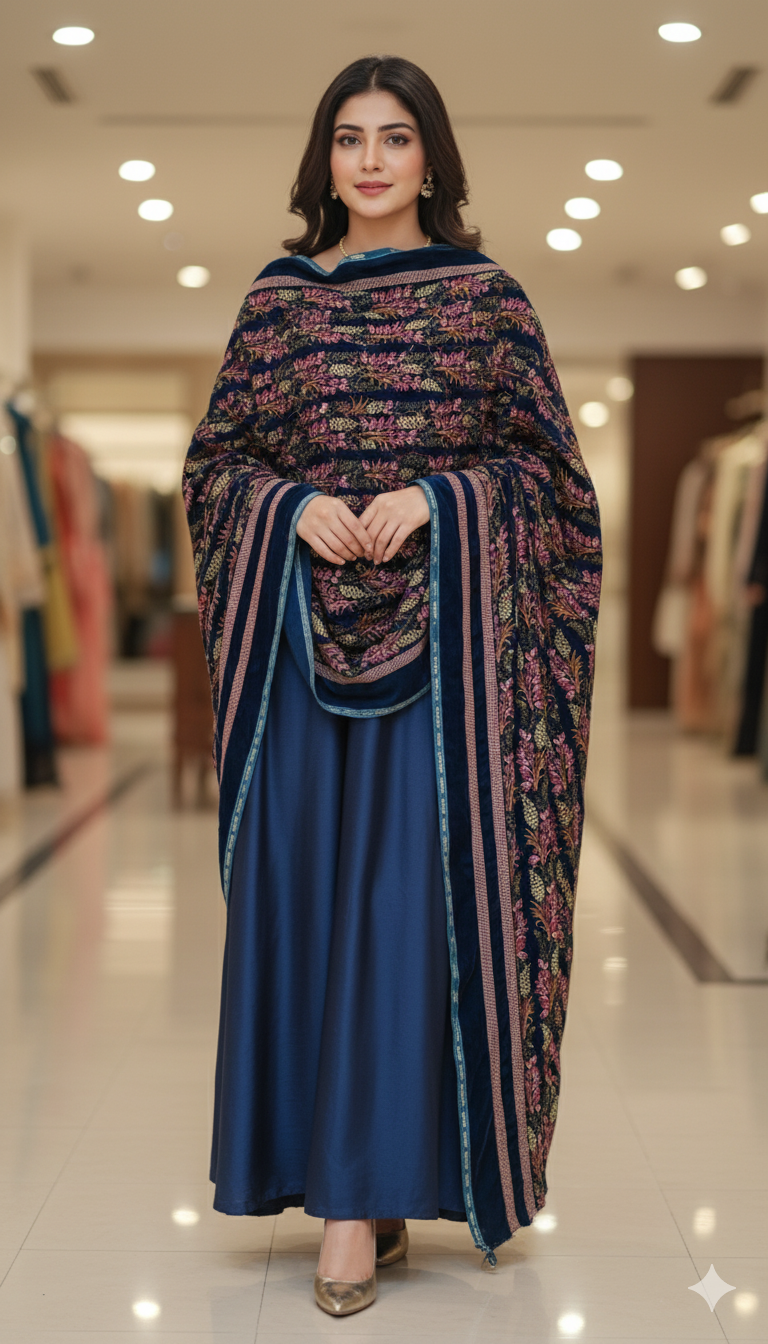 Luxury Embroidered Velvet Shawl