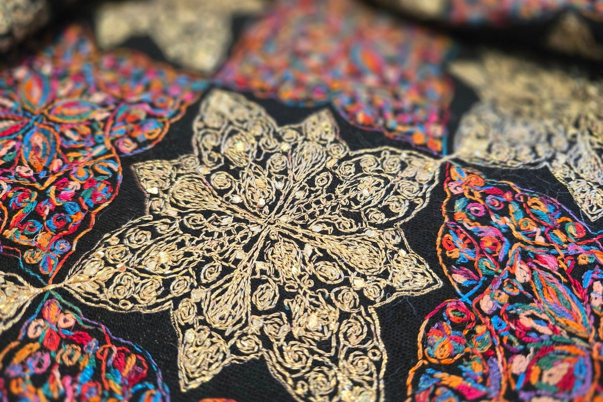Black Noor Embroidered Pashmina Shawl