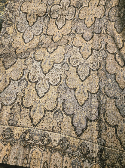 Luxury Black Gold Kani Silk Pashmina Shawl with Zari | Handmade Kashmiri Jama Shawl