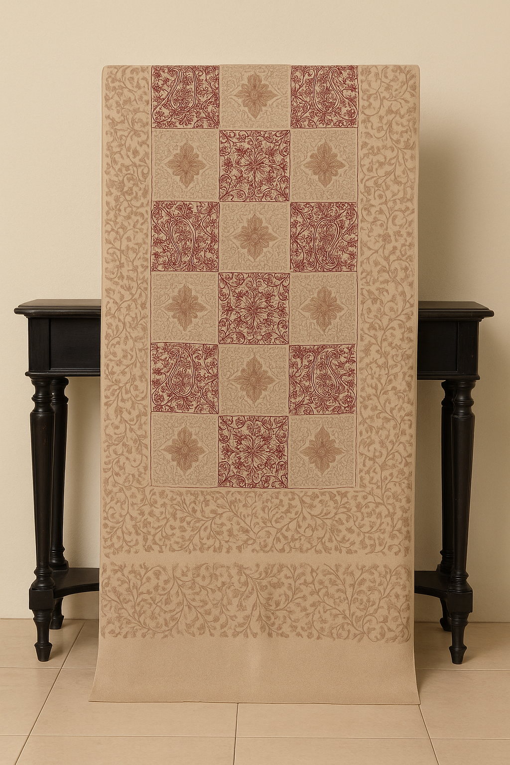 Beige and maroon pashmina shawl