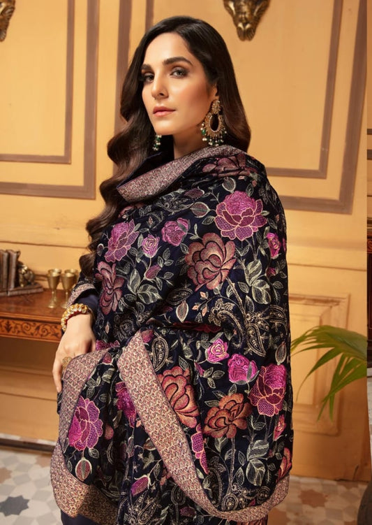 Velvet embroidered shawl