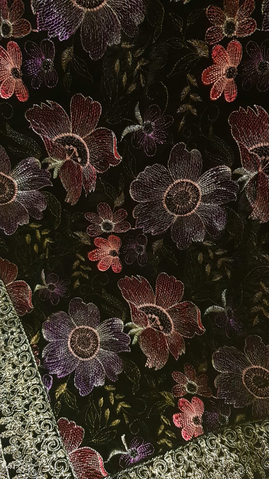 Velvet embroidered shawl