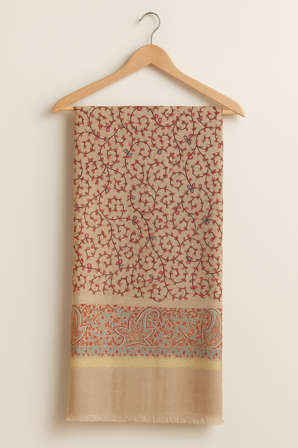 Elegant Beige Pashmina Embroidered Shawl