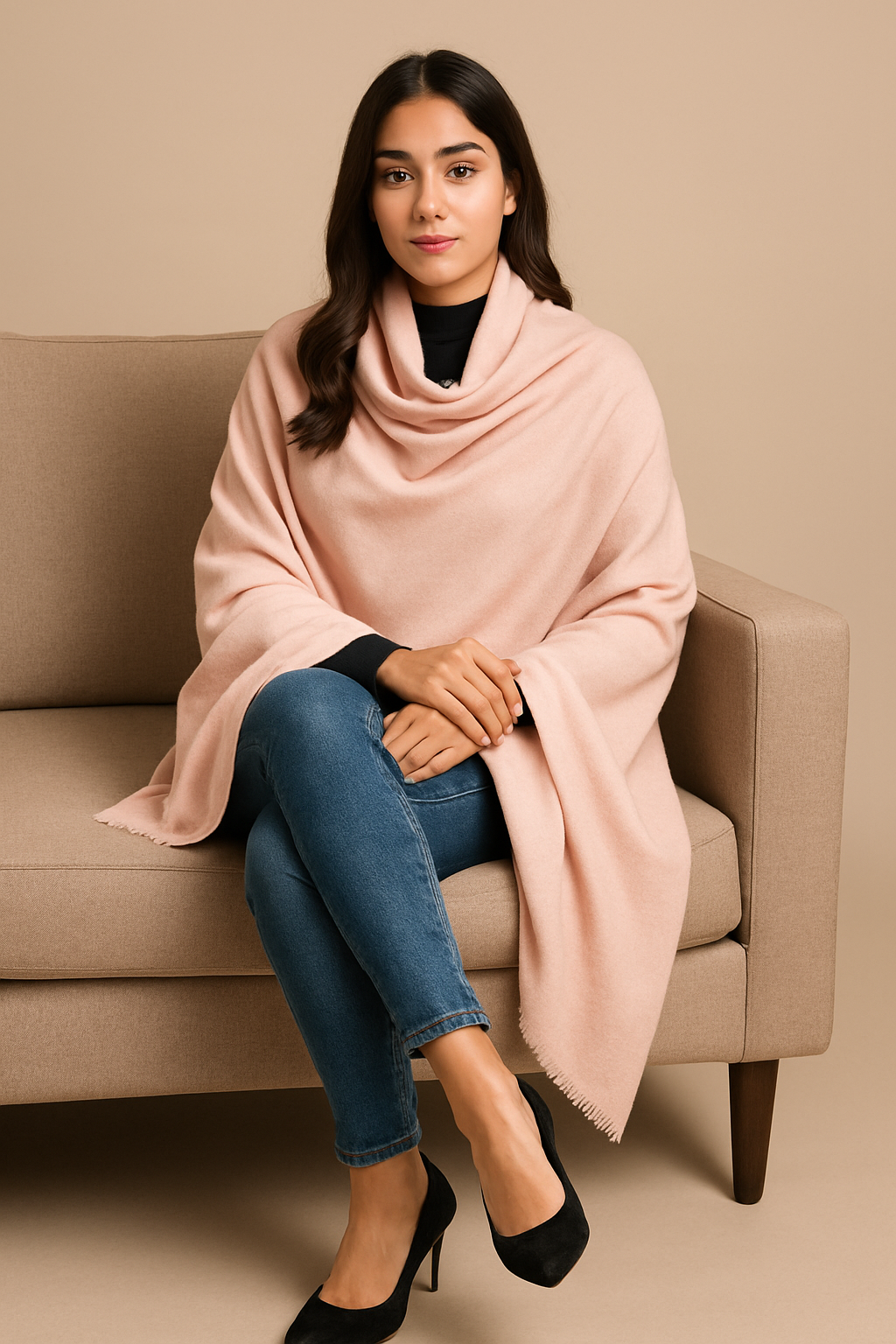 Soft Pastel Pink Winter Stoler  Herringbone Weave