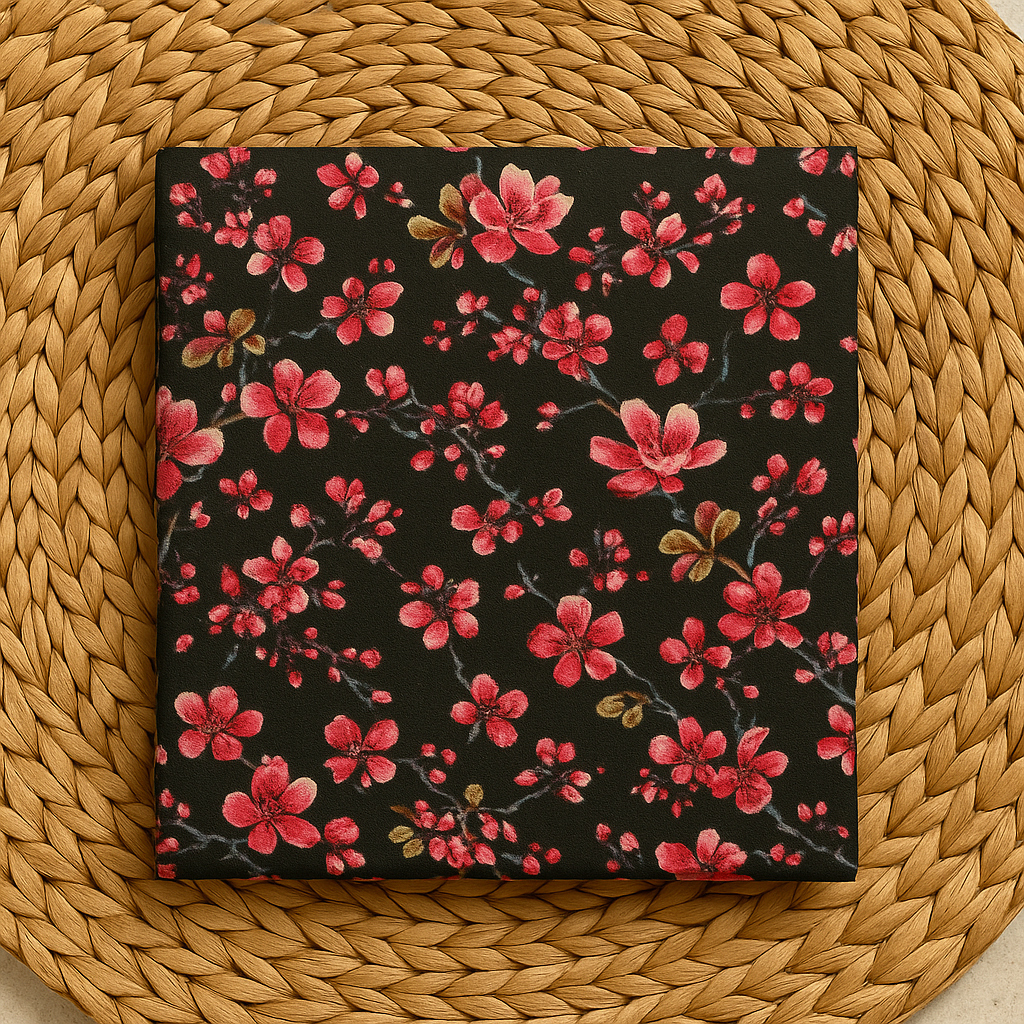 Unstitched Lilen Fabric. Cherry Blossom Print (2-Piece)