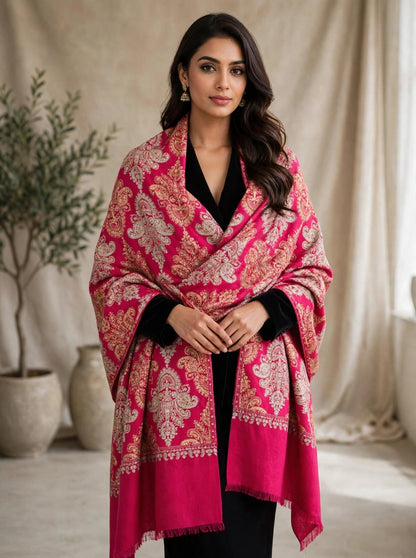 Magenta Pink with Gold & Silver Damask