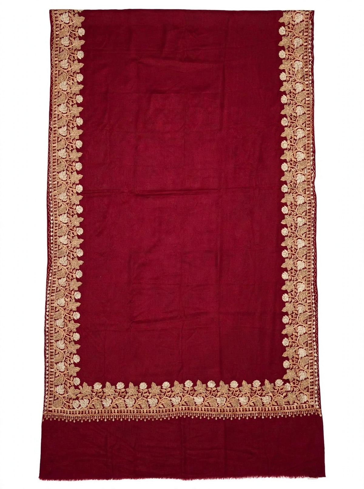 Noor - Maroon Gold Embroidered Pashmina Shawl | Kashmiri Aari Work