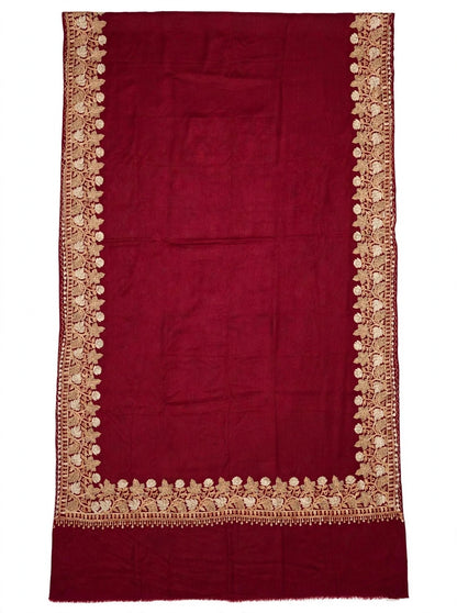 Noor - Maroon Gold Embroidered Pashmina Shawl | Kashmiri Aari Work